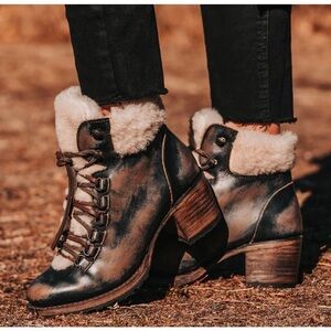 Freebird Norway Black/Dark Gray Shearling-Lined Leather Boots